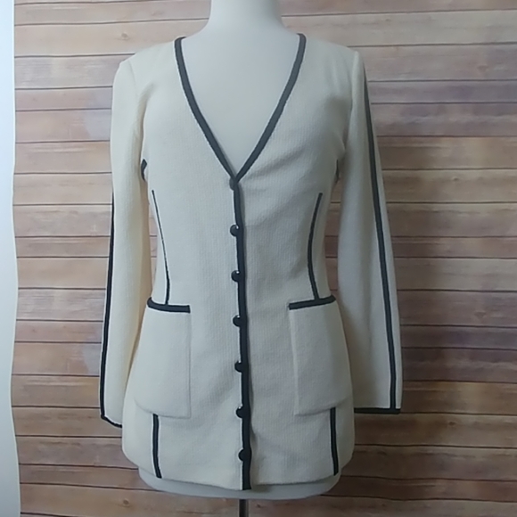 COPY - St. John white button down cardigan Black Trim 6 - Picture 2 of 5